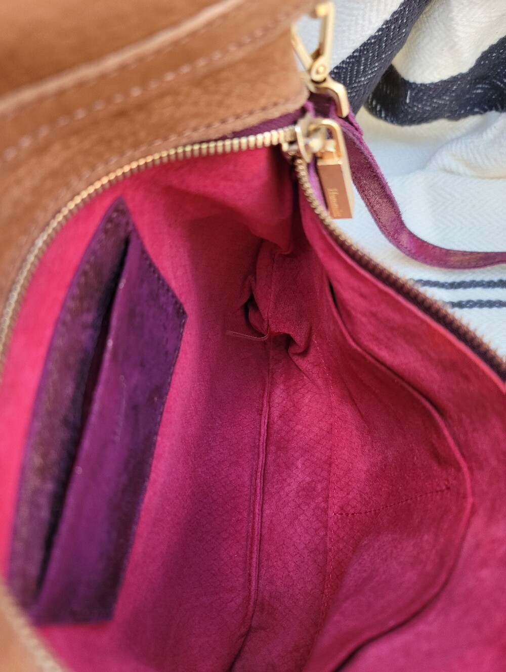 Hammit Leather Fold-Over Crossbody Bag in Brown and Plum with Gold Accents - Picture 9 of 15